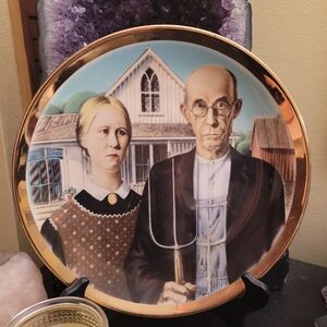 Decorative Plate with American Gothic Design/ With Stand